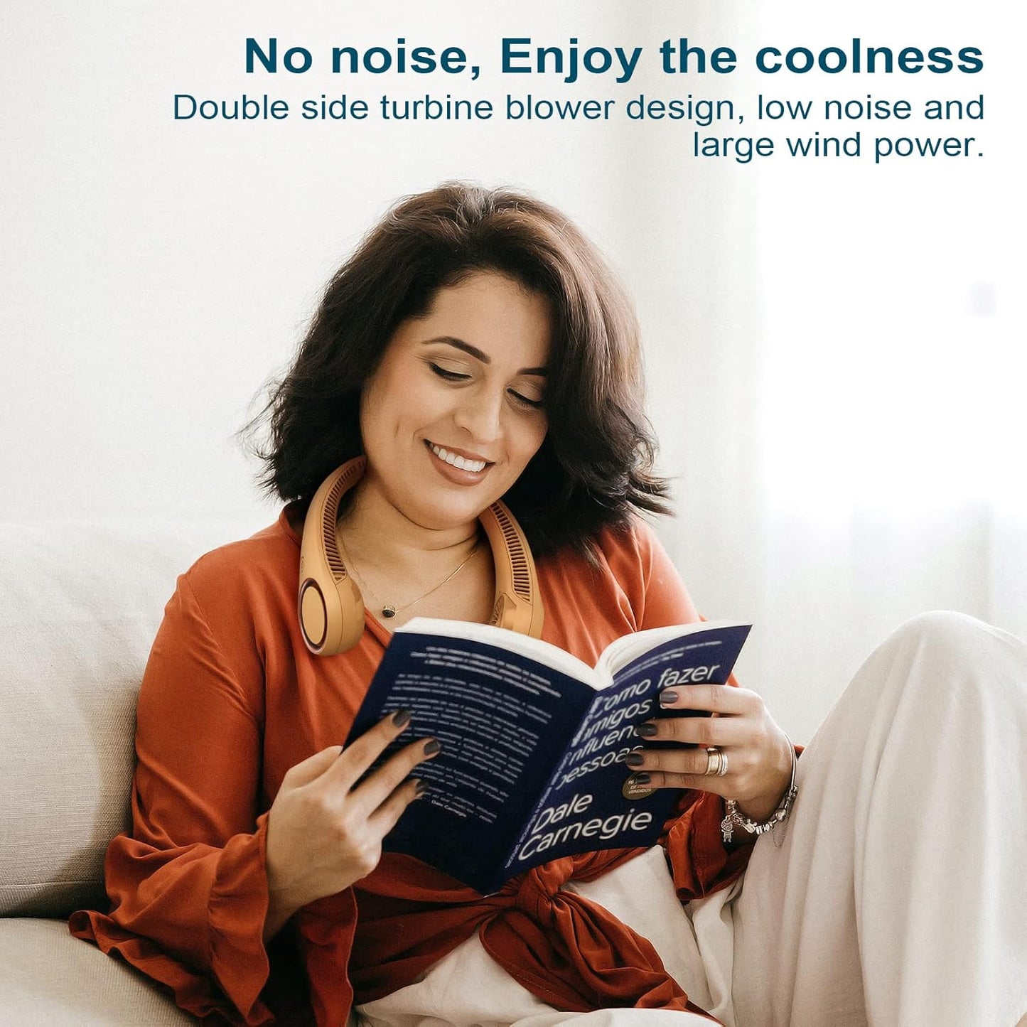 CIVPOWER Neck Fan: Portable Personal Neck Cooling Rechargeable Bladeless Fan - Hands Free 3 Speed 4000 mAh Battery USB Operated Wearable Headphone Design - for Men Women Outdoor Indoor (Orange)