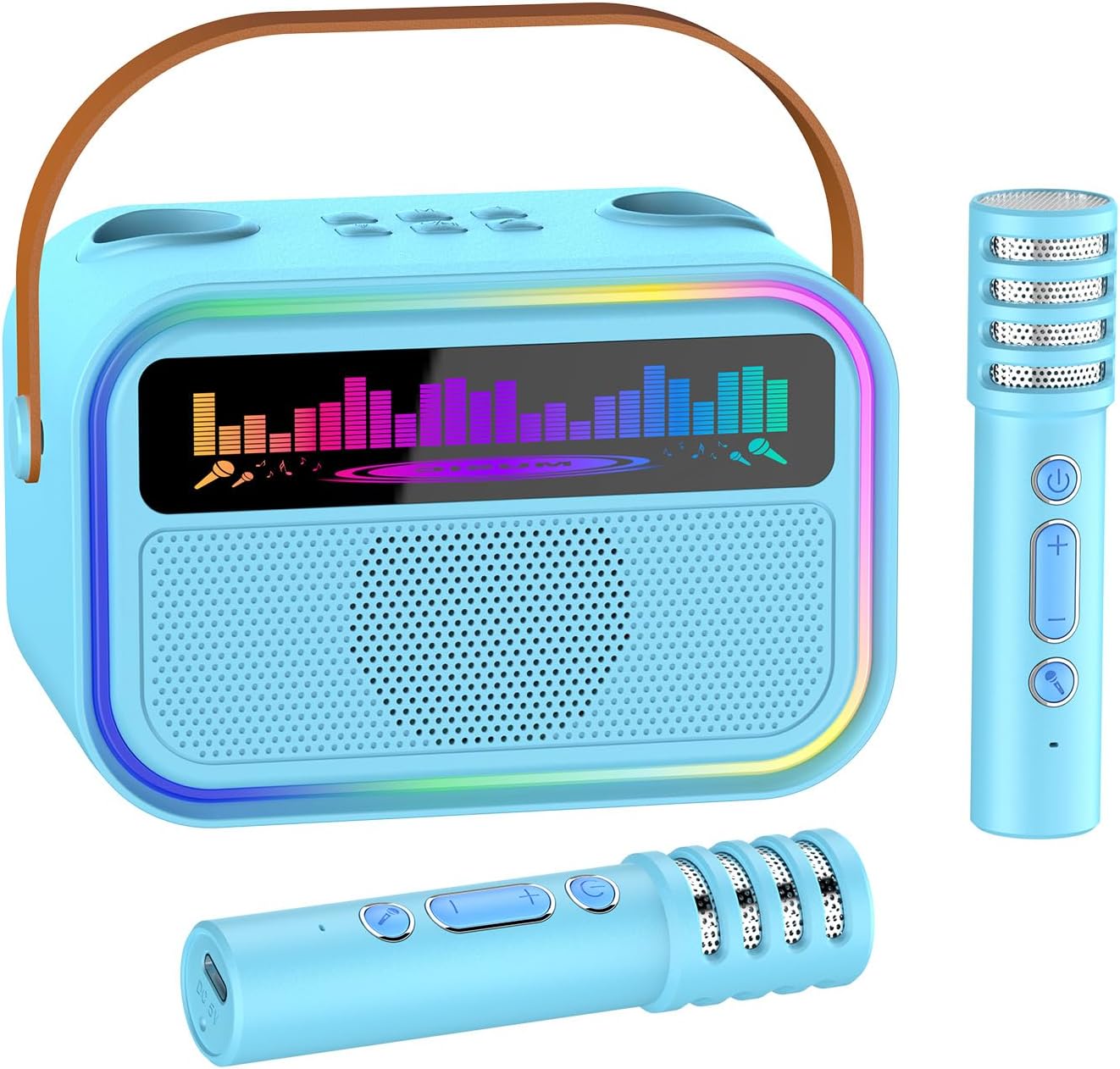 Karaoke Machine for Kids Adults, Birthday Gifts Toys for Girls Boys Age 3-12+,Mini Portable Bluetooth Singing Speaker with 2 Wireless Microphones & LED Lights (Blue)