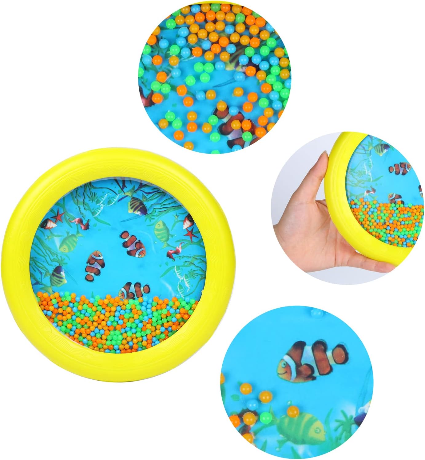 Musfunny Ocean Drum Wave Bead Drums Gentle Sea Sound Music Gift Musical Educational Sea Sound Drum Tool for Kid Child Baby (Yellow)