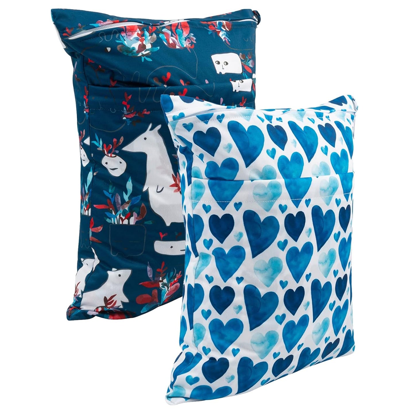 babygoal Wet Dry Bags for Baby Cloth Diapers, Washable Travel Bags, Beach, Pool, Gym Bag for Swimsuits & Wet Clothes with Two Zippered Pockets 2 Pack, LN05