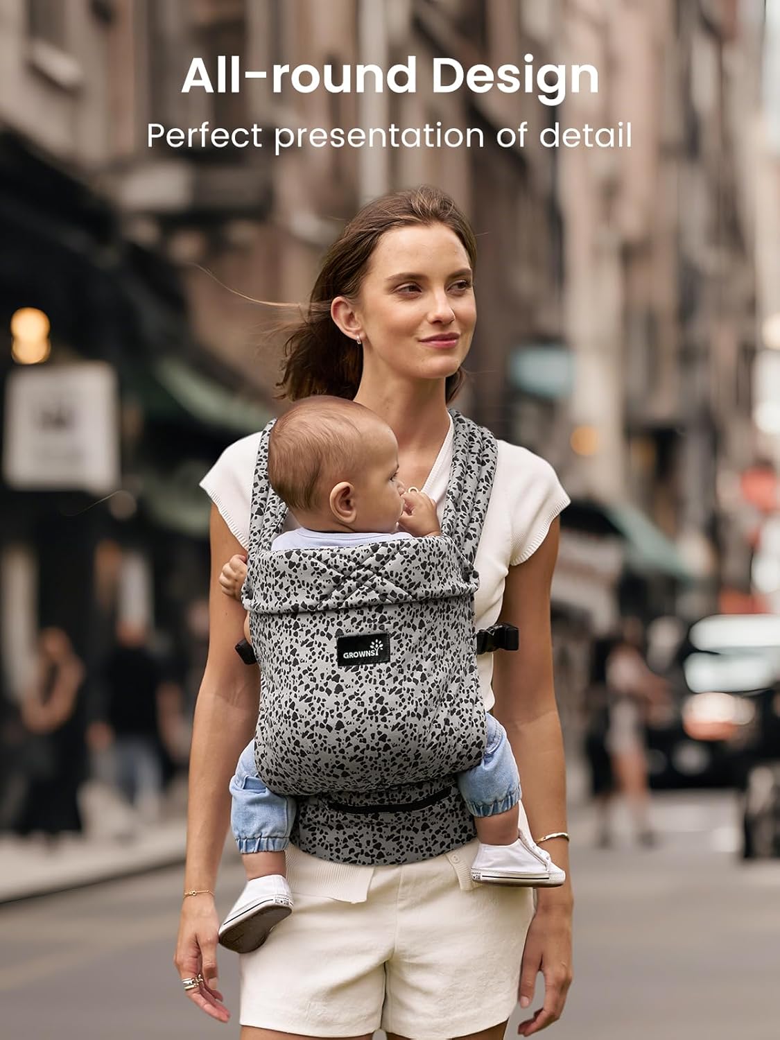 GROWNSY Baby Carrier Newborns to Toddlers, Ergonomic Baby Toddler Carrier Wraps with Head Support, Easy to Wear, Infant Carrier Baby Gift, Travel and Hiking Friendly, 7 to 44 lb (Gray-Leopard)
