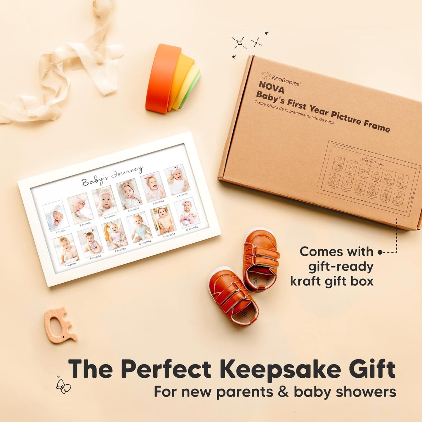 My First Year Photo Frame,12 Months Baby Picture Frame for Newborn Girl,Boy-Baby Shower Gifts Keepsakes,Monthly Baby's One Year Birthday Milestone,1st Nursery Photo Collage Display Board(Alpine White)