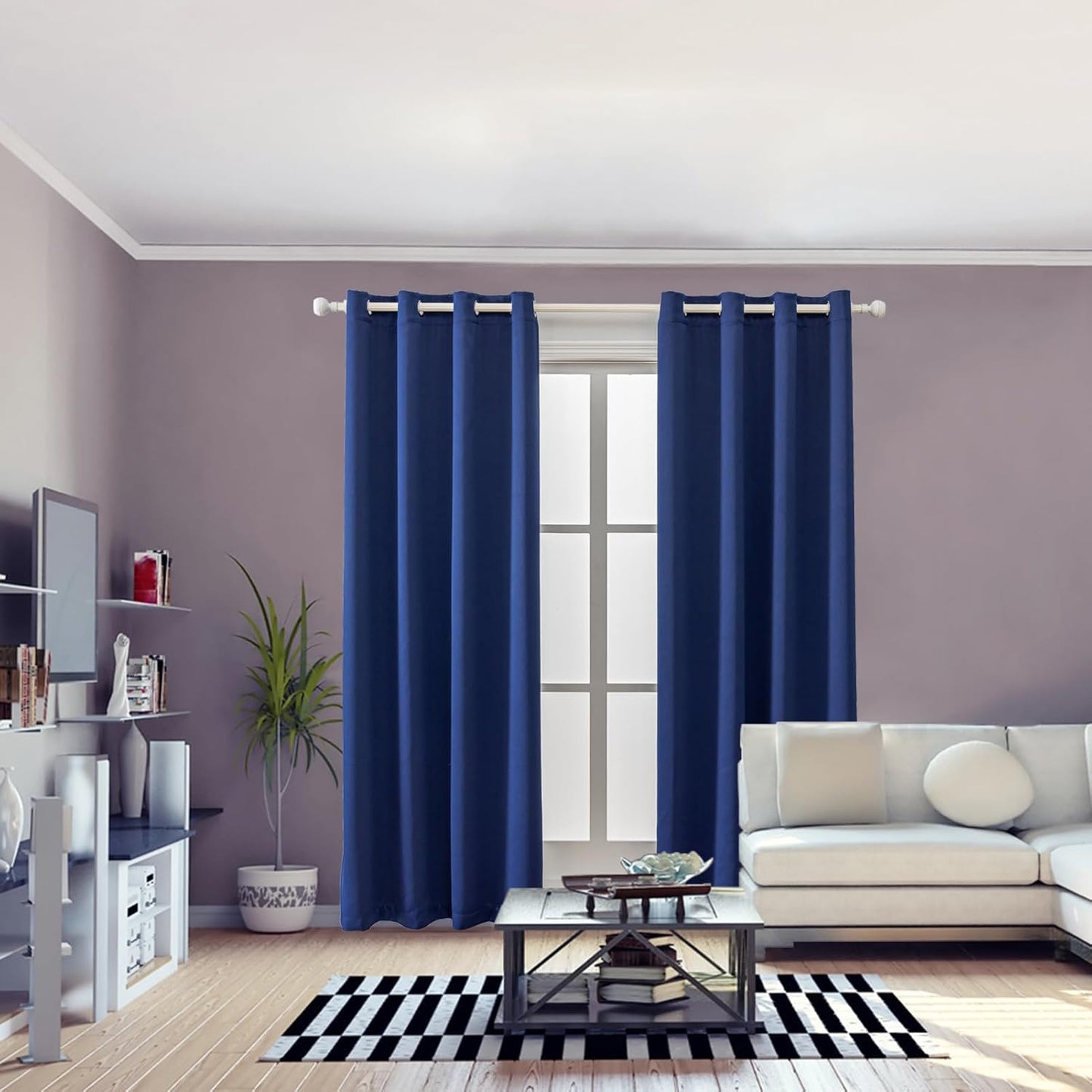 Anytime 100% Blackout Curtain Set, Thermal Insulated & Energy Efficiency Window Draperies for Guest Room, Full Shading Panels for Shift Worker and Light Sleepers（Navy Blue, 2 Panels, 52W x 80L）
