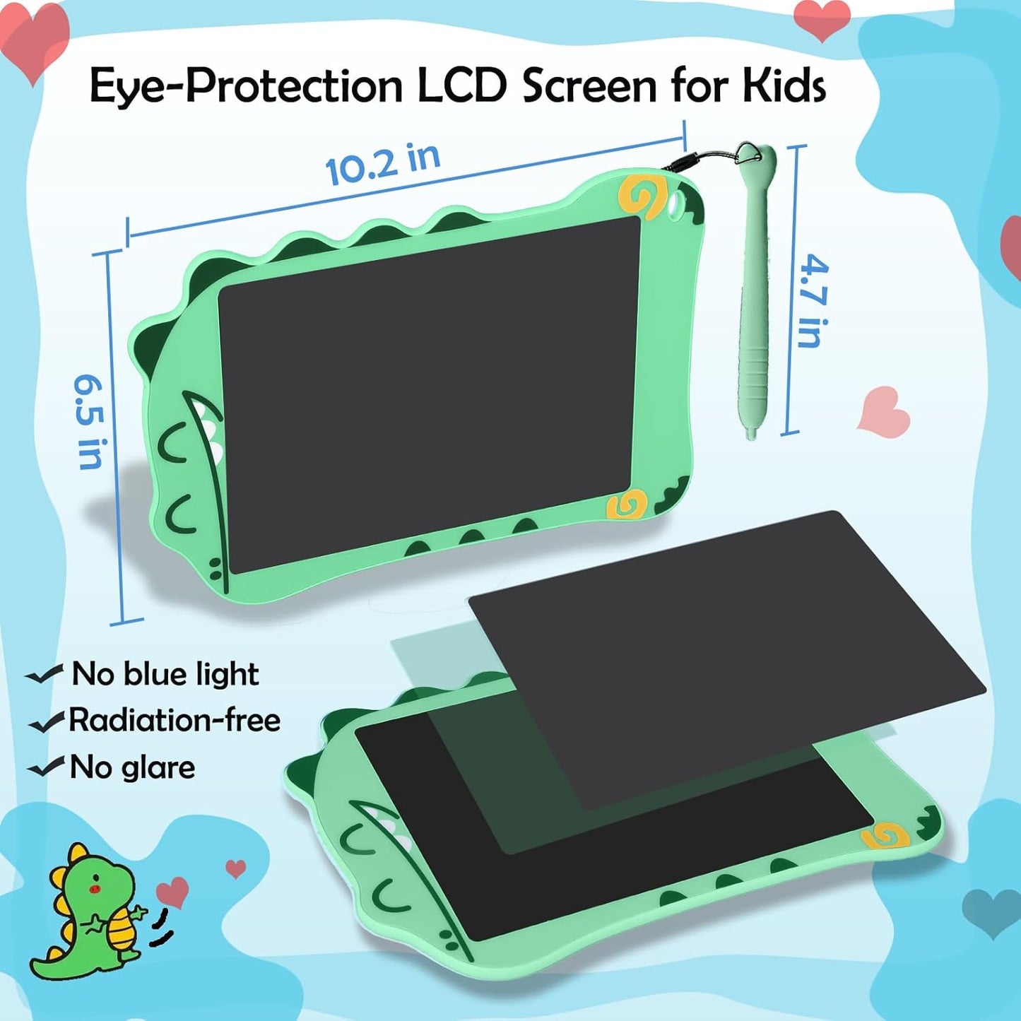 LCD Doodle Board Dinosaur Writing Tablet for Kids Toys, 8.5 Inch Colorful Todder Drawing Pad for Educational Learning Gift in Christmas Birthday Suitable for 3 4 5-8 Years Old Boys Girls (Green)