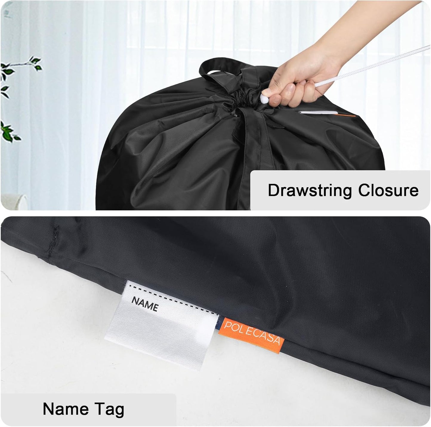 Polecasa Small Heavy Duty Laundry Bag with 130gsm Tear Resistant Fabric and Handles, Easy to Carry Durable Dirty Clothes Drawstring Bag, Perfect for College Dorm, Travel, 2 Pack 21”x24”,Black