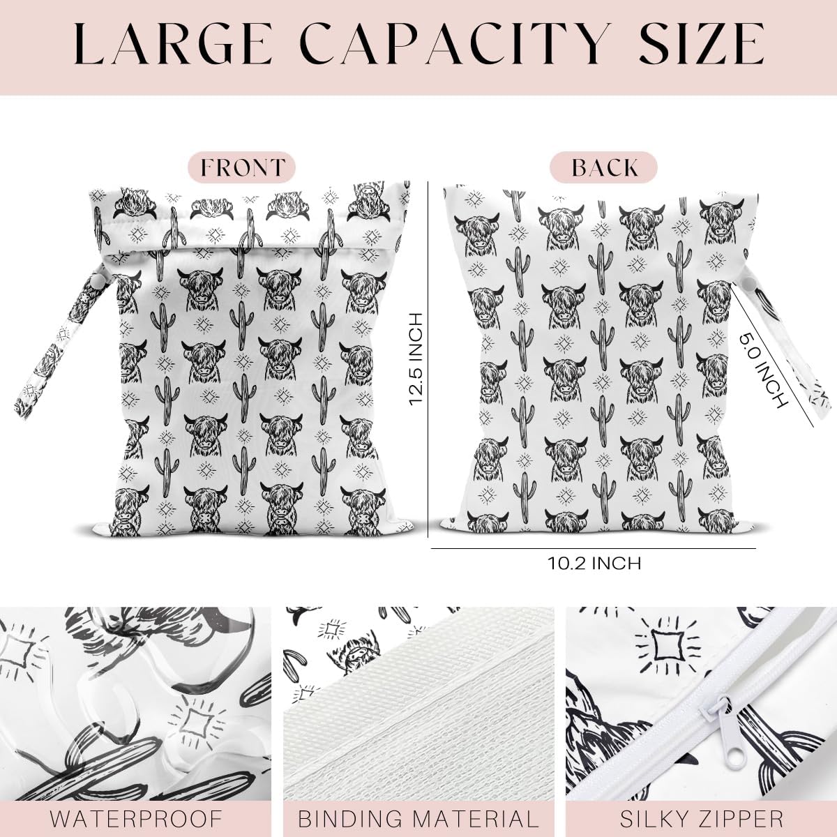 Waterproof Wet Bag for Swimsuit, Travel Beach Wet Dry Bag, Hidden Zipper Reusable Western Cowgirl Wet Bags, for Travel Beach Wet Swimsuits Toiletries Diapers Laundry Bag