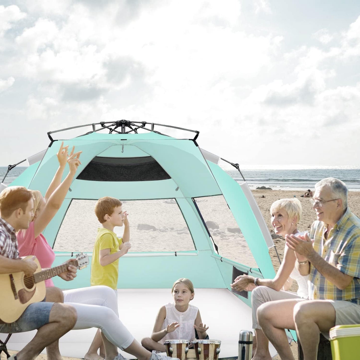 Oileus XX-Large Pop Up Beach Tent Sun Shelter for 5-6 Person Portable Sun Shade Instant Tent for Beach with Carrying Bag, Stakes, 6 Sand Pockets, Anti UV for Fishing Hiking Camping Light Green