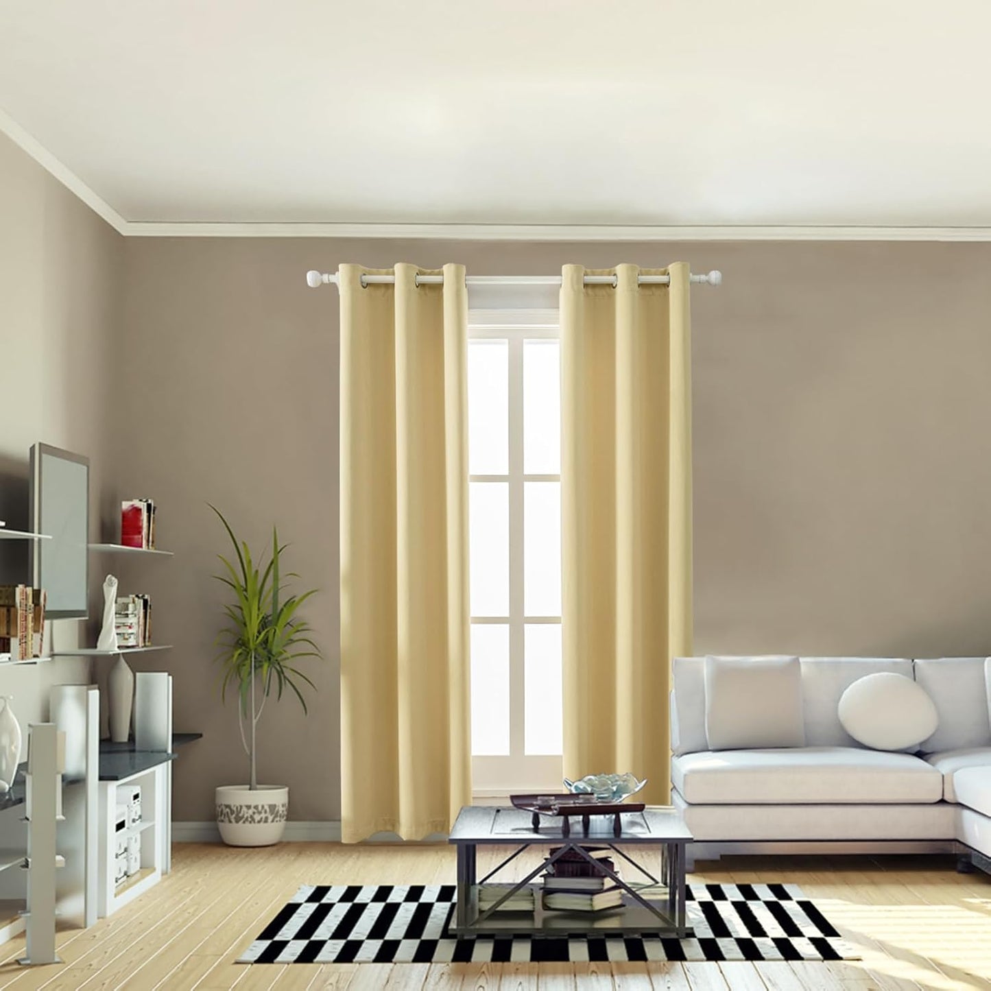 Anytime 100% Blackout Curtain Set, Thermal Insulated & Energy Efficiency Window Draperies for Guest Room, Full Shading Panels for Shift Worker and Light Sleepers（Beige, 2 Panels, 42W x 84L）