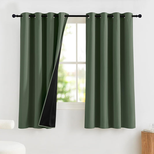 NICETOWN Greyish Green Blackout Curtains for Living Room Bedroom, 100% Blackout Thermal Insulated Room Darkening Window Drapes for Nursery, 1 Pair, 52" W x 63" L