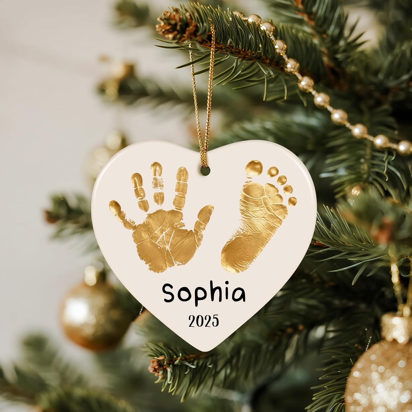 Baby Hand and Footprint Ornament - Baby's Frist Christmas Ornament with Photo, Name, Date - Personalized Baby Gifts, Newborn Keepsake, New Mom Gifts