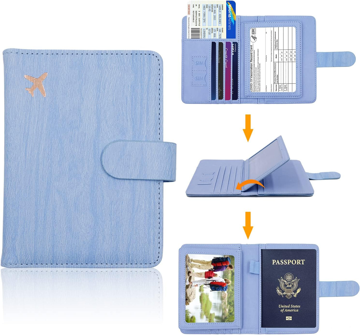 Melsbrinna Rfid Passport Holder for Travel women/Men, Cute Passport Wallet Rfid Blocking Card Slots, Rfid Passport Cover/CaseTravel Wallet, Passport Book Holder (1, Blue4)
