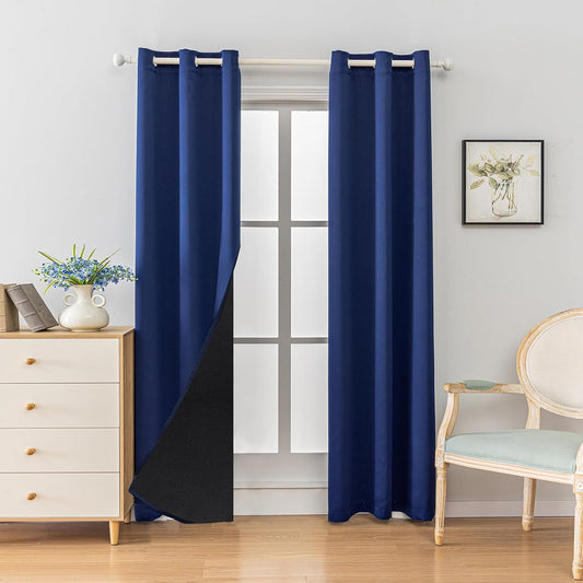 Anytime 100% Blackout Curtain Set, Thermal Insulated & Energy Efficiency Window Draperies for Guest Room, Full Shading Panels for Shift Worker and Light Sleepers（Navy Blue, 2 Panels, 37W x 84L）