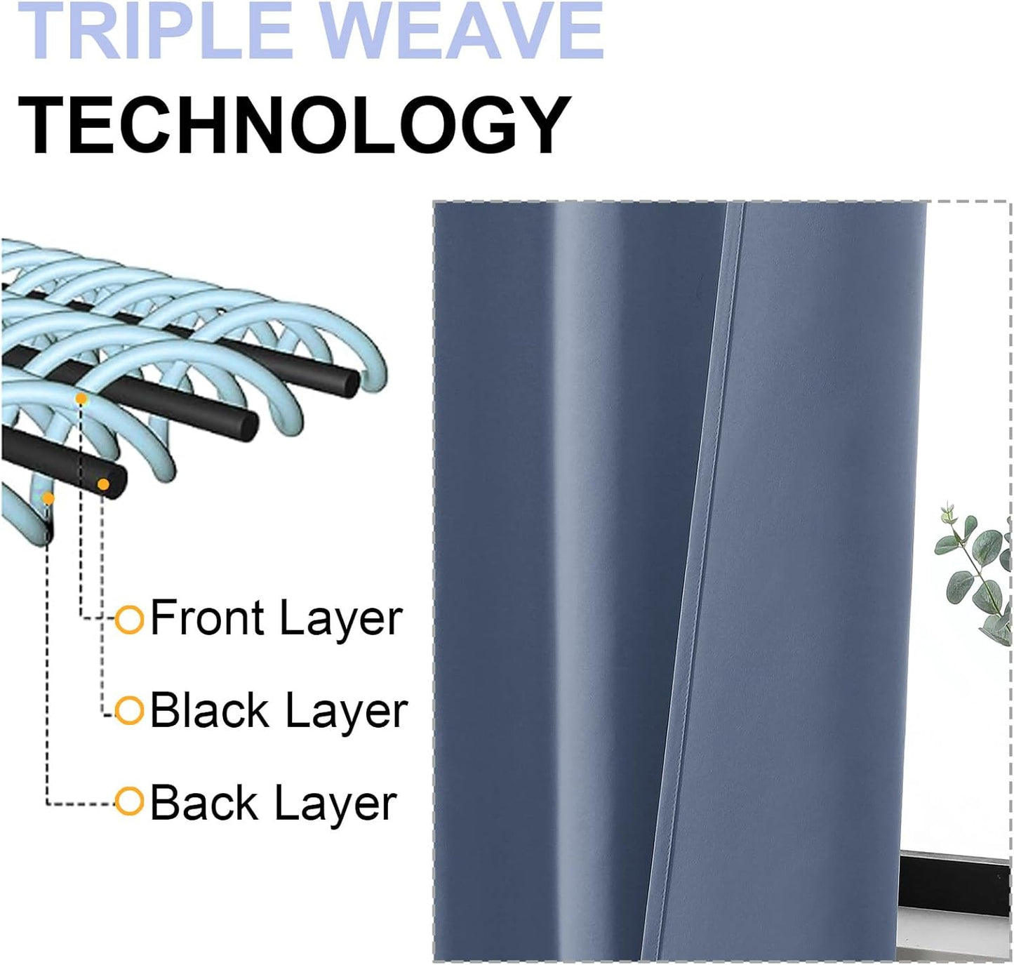 Simplebrand Ava Denim Blue Short Blackout Curtains for Bedroom 45 Inches Long 2 Panels Set, Solid Thermal Insulated, Energy Saving Window Treatment Curtains Blackout Drapes, W40 x L45 Inch, Denim Blue