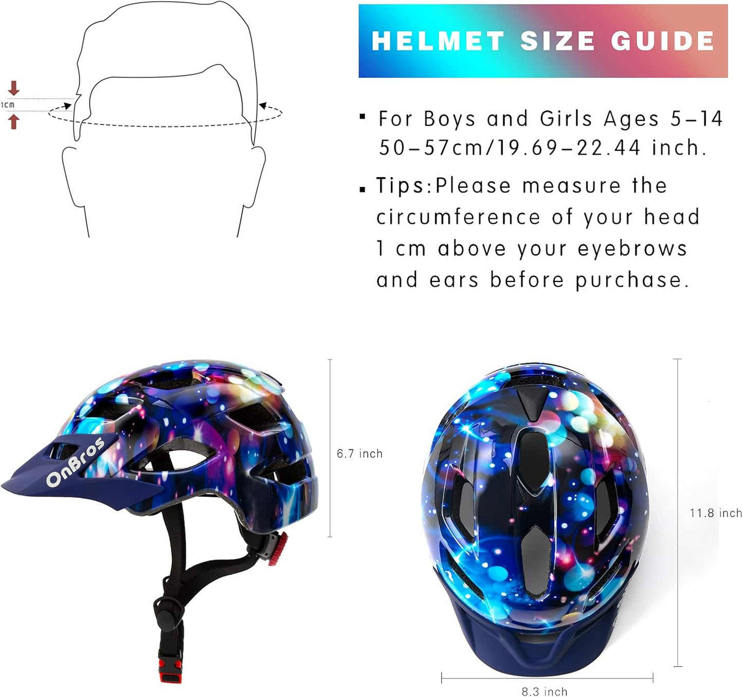 OnBros Kids Bike Helmet - Bike Helmets for 5-14 Boys or Girls with Visor, Children Bicycle Helmet for Skateboard Mountain Scooter Road Cycling, Lightweight and Adjustable 50-57CM
