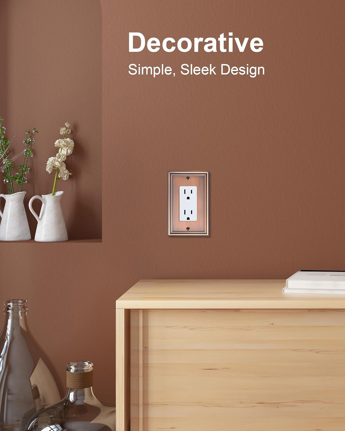 6-Pack Decorator Outlet Cover Plate, Antique Copper Decorative Switch Plates and Outlet Covers, Durable Zinc Alloy Wall Plates for Electrical Outlets, Receptacle, GFCI Outlet, Dimmer Switch
