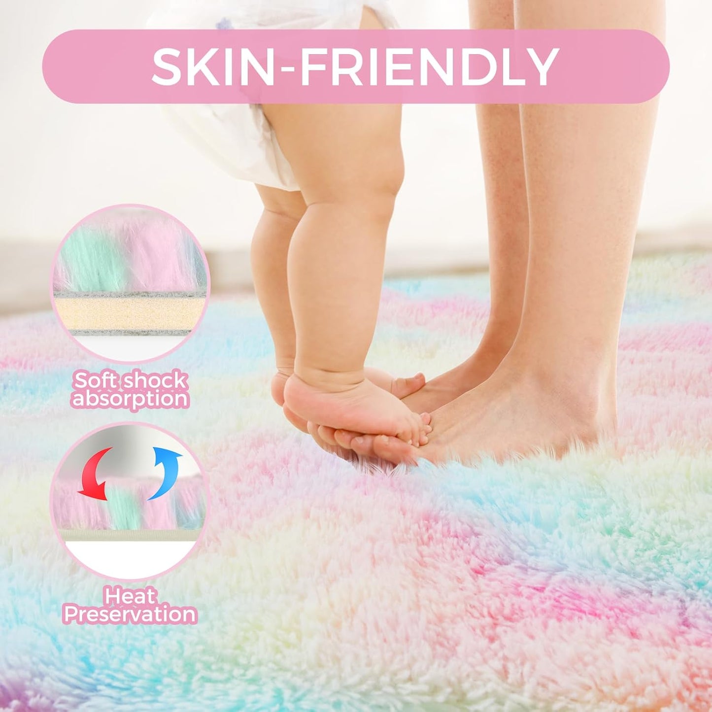 Ultra Soft Rug for Living Room, 3X5 Fluffy Shag Area Rug for Bedroom, Modern Shaggy Carpets Fuzzy Rug for Teens Dorm Nursery Home Decor Aesthetic, Upgrade Anti-Skid Durable, Rainbow