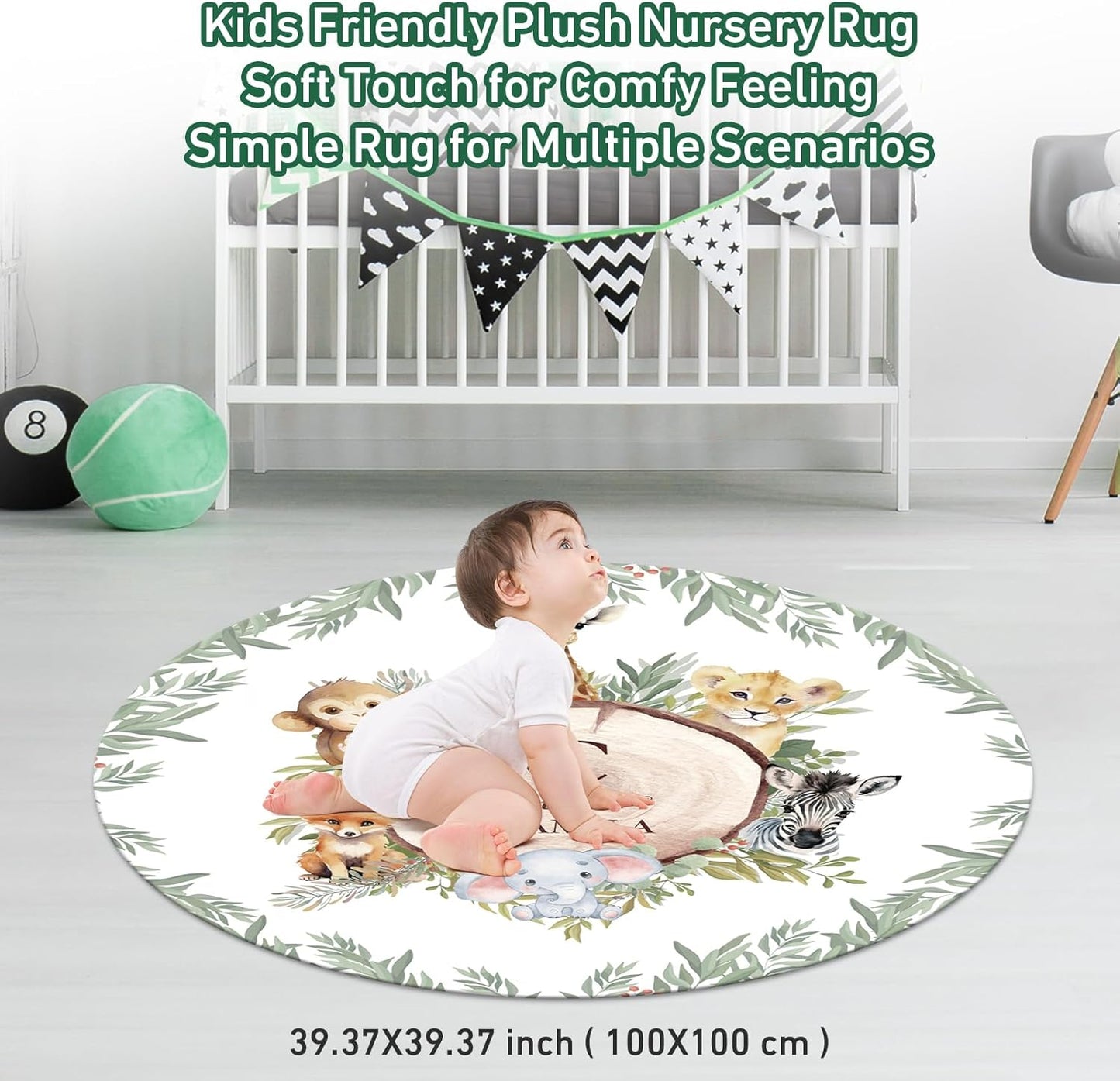 Personalized Baby Crib Bedding Set - Custom Name Animals and Forests 3 Pcs Set - Soft Blanket with Double Layer Dotted Backing, Fitted Sheet, Room Rug for Newborns Boys Girls Shower Gift