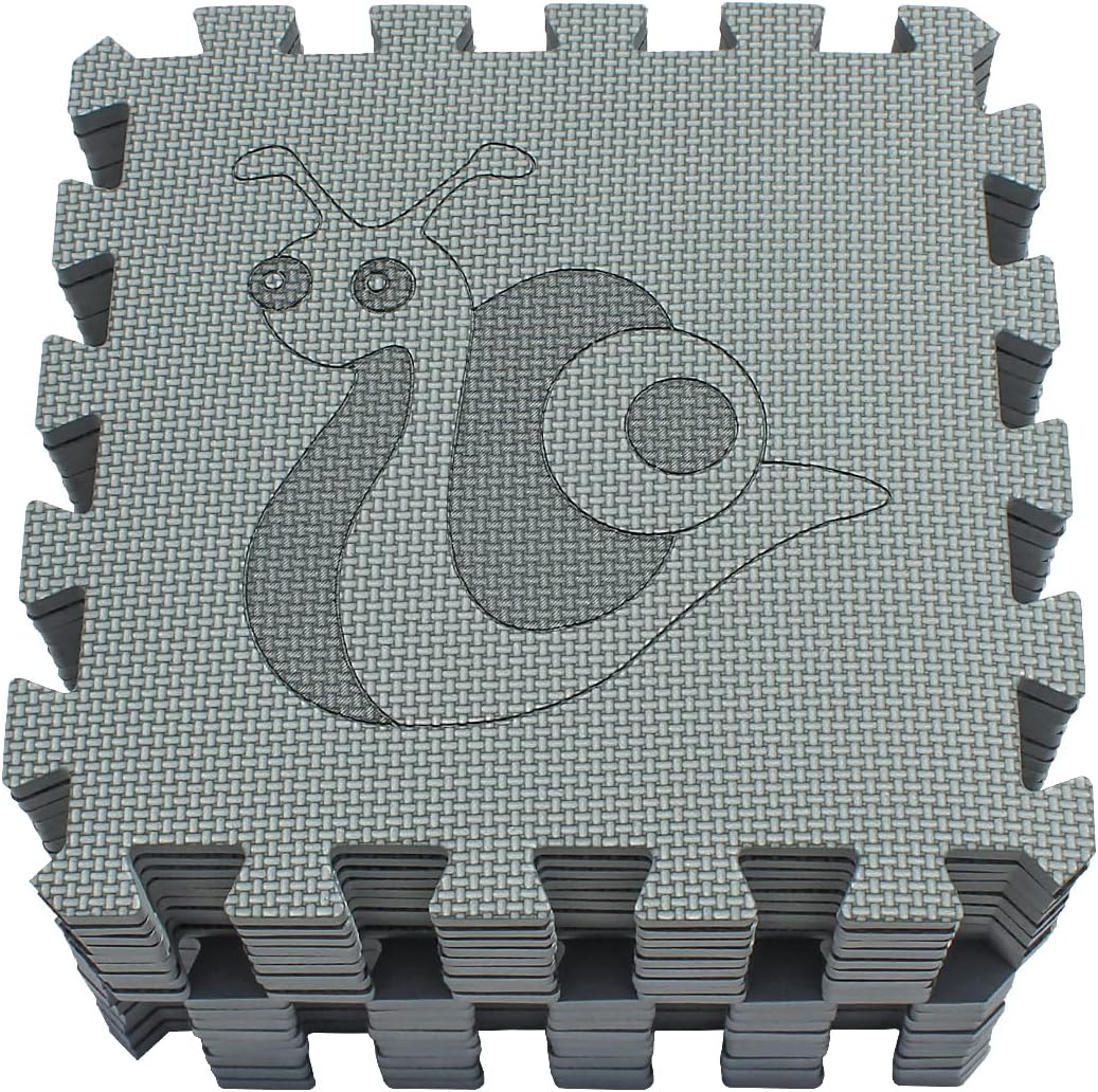 qqpp EVA 18 Tiles Baby Play Mat for Playing, Interlocking Foam Floor Mats for Tummy Time & Crawling, Puzzle Flooring Tiles with Animals Laser Pattern for Kids. Gray. QL-11(L) b18N