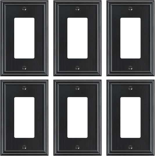 6-Pack Decorator Outlet Cover Plate, Black Decorative Switch Plates and Outlet Covers, Durable Zinc Alloy Wall Plates for Electrical Outlets, Receptacle, GFCI Outlet, Dimmer Switch