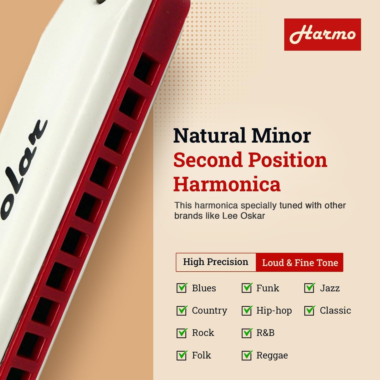 Harmo Polar Natural Minor Harmonica Key of C# - Specialized for Natural Minor Blues, Jazz, Rock, Folk, & Pop, Mouth Organ With Case, Phosphor Bronze Reeds, Harmonica for Beginners & Professionals