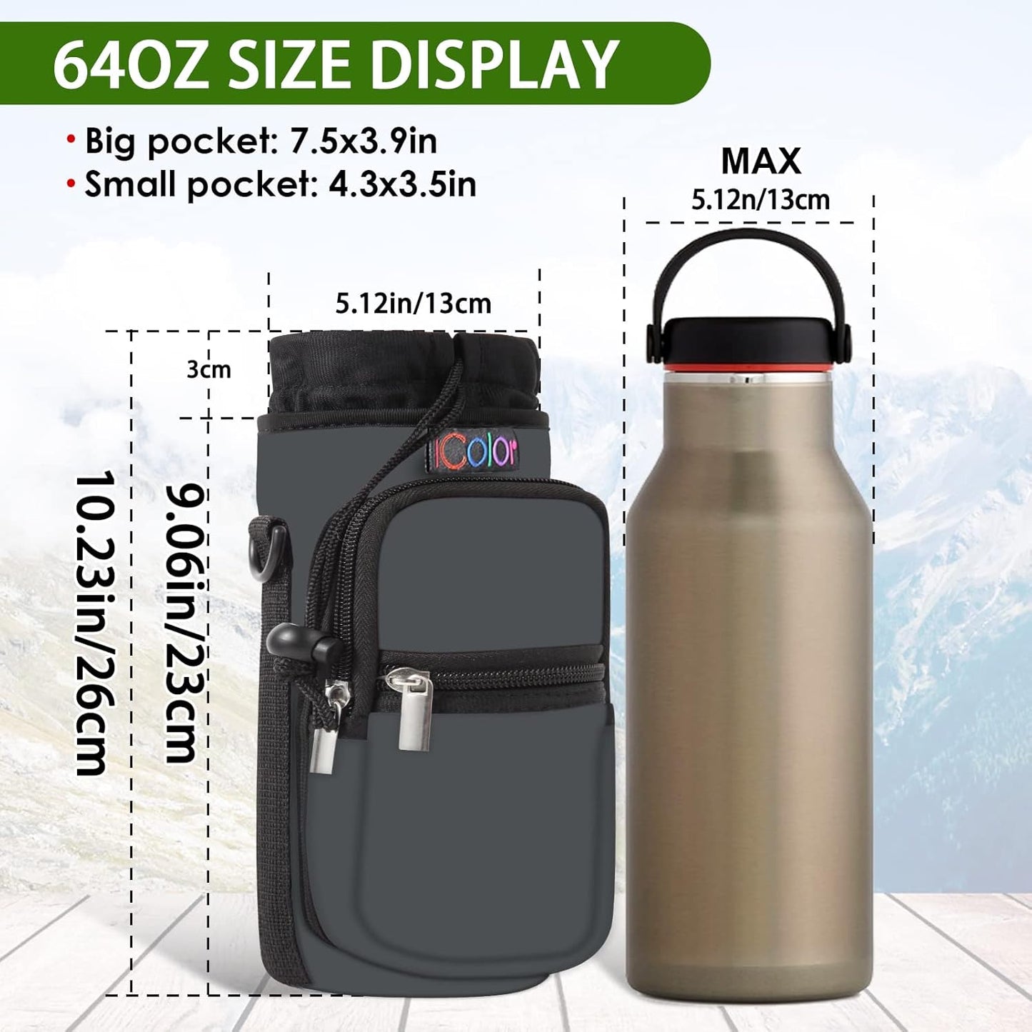 icolor Water Bottle Carrier Bag with Strap 25/32/40 oz Crossbody Bottle Holder with Phone Pocket Sling Sleeve Insulated Neoprene Water Bottle Pouch for Walking Travelling