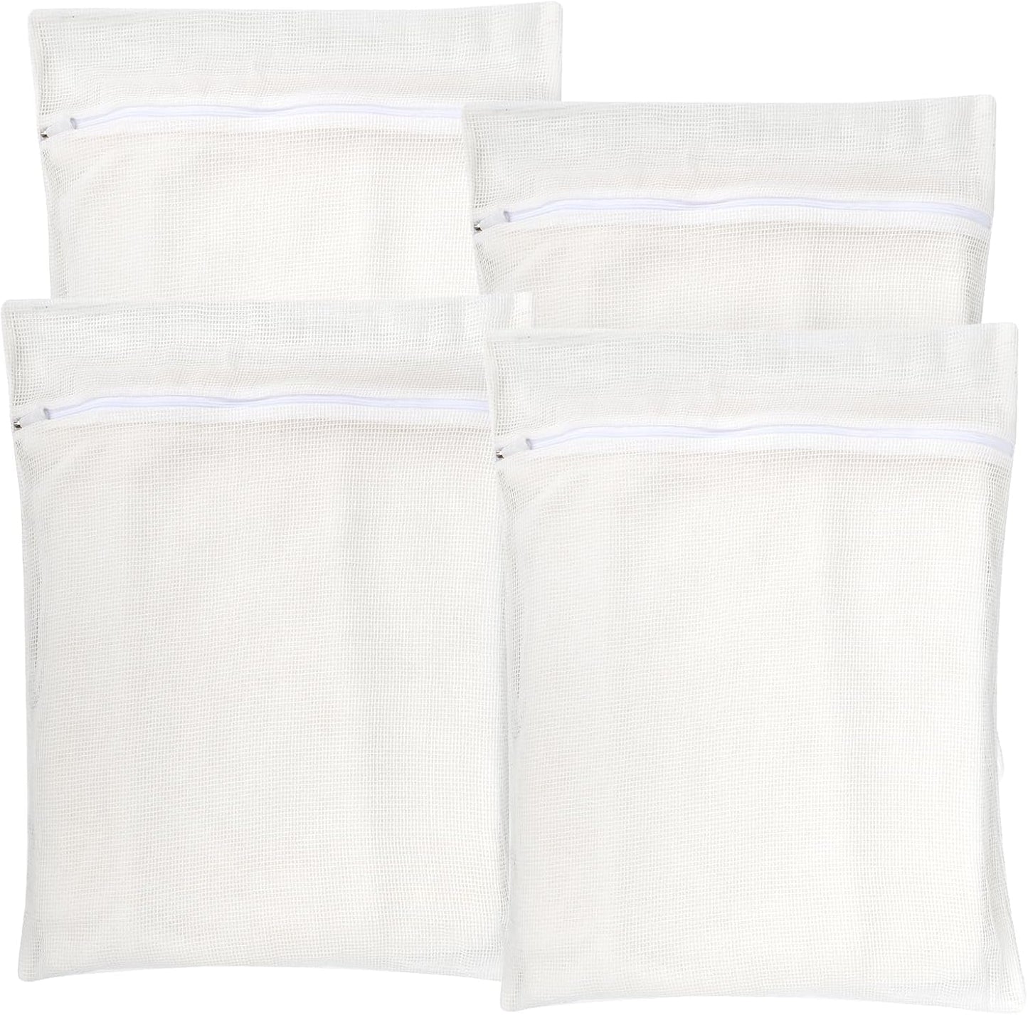 4-Piece White Large Durable Organic Cotton Mesh Laundry Bags with Sturdy Zippers and Breathable Mesh are Delicate Laundry Bags for Underwear, Clothes, Pants and Socks