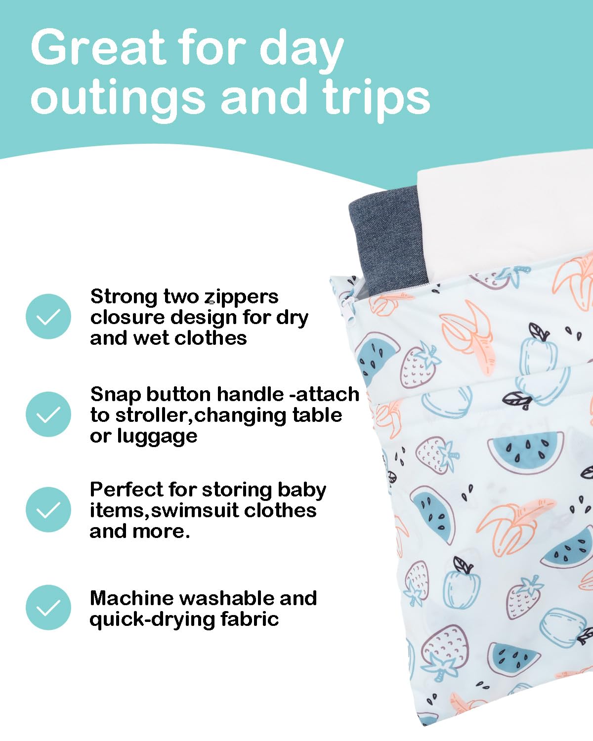 ALVABABY 3 Cloth Diaper Wet Dry Bags Waterproof Reusable with Two Zippered Pockets Travel Beach Pool Daycare Soiled Baby Items Yoga Gym Bag for Swimsuits or Wet Clothes Small Medium Large 3L-ZM29