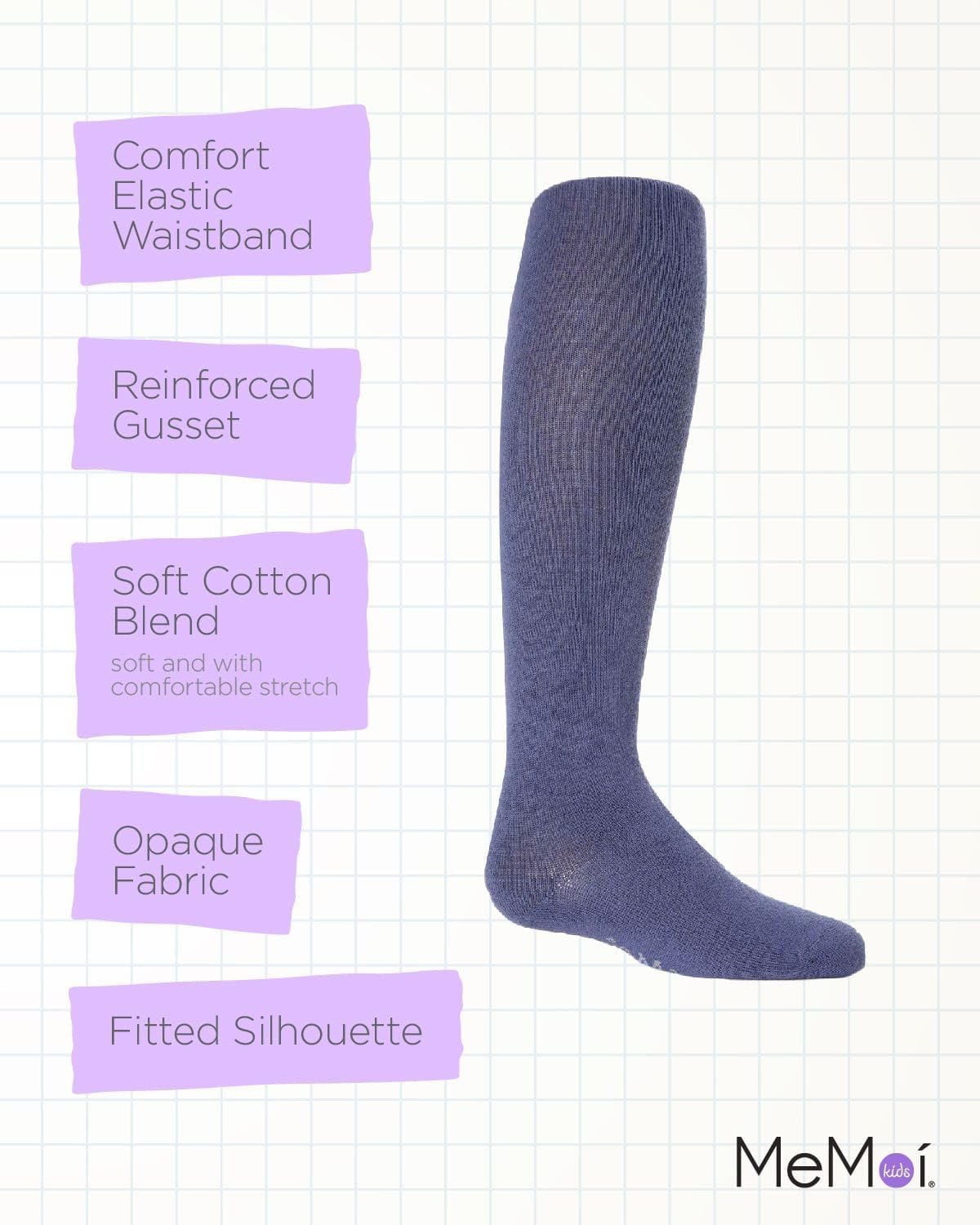 MeMoi Soft Pima Cotton Tights for Girls, Soft and Lightweight Opaque Tights for girls - Sizes 8 to 16