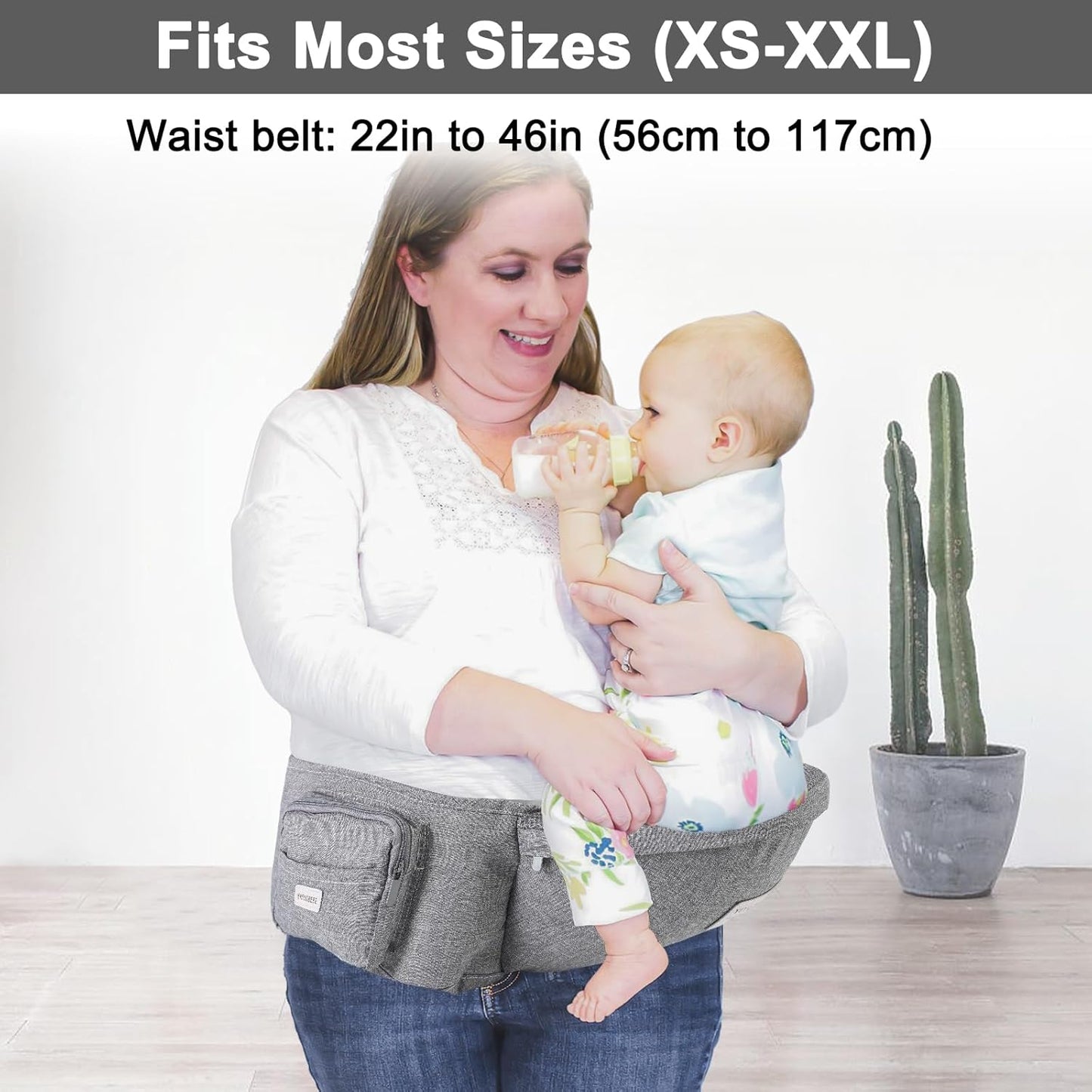 Baby Hip Carrier, Baby Carrier with Adjustable Waistband & Breathable Mesh, Ergonomic Carrier with Non-Slip Hip Seat Surface for Newborns & Toddlers, Grey