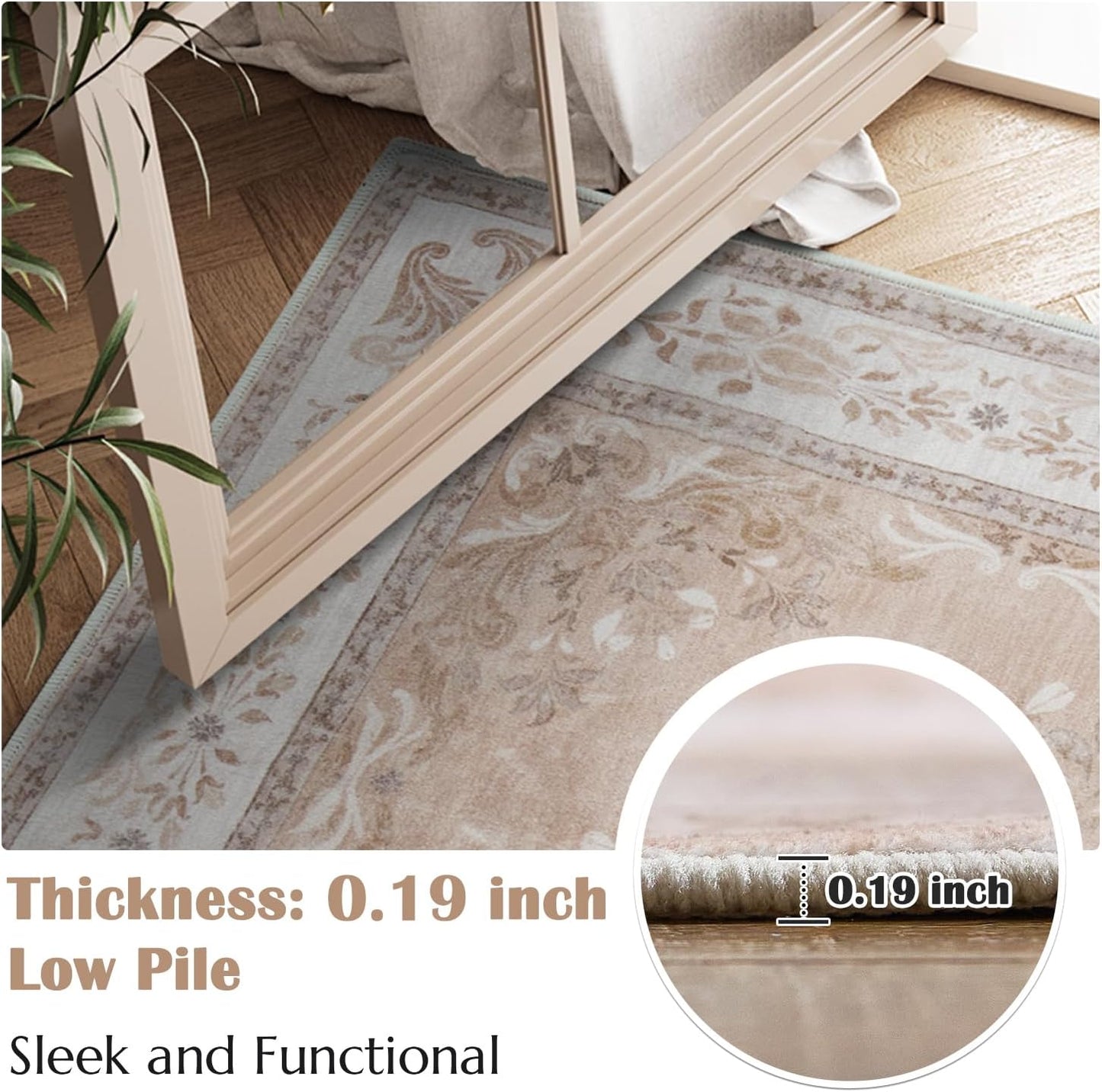 jinchan Floral 2x3 Rugs for Entryway - Vintage Washable Area Rug Ultra-Thin Low Pile Soft Small Non Slip Distressed Indoor Door mat Accent for Entrance Kitchen Bedroom (2x3ft,Coral Pink)