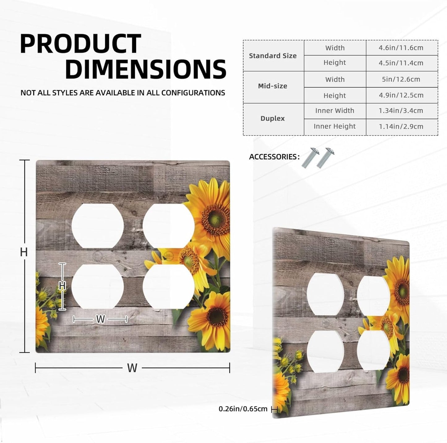 Sunflower Rustic Brown Gray Wood Outlet Covers 2 Gang Double Duplex Decorative Light Switch Covers Electrical Wallplates Socket Faceplate for Farmhouse Home Decor