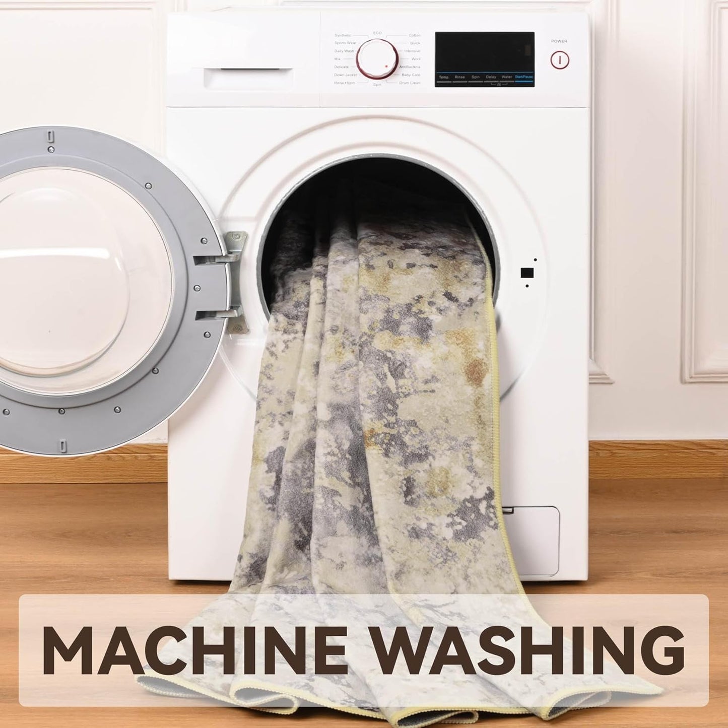 Nursery Rug for Baby Girl, 5x7 Beige Washable Rugs for Living Room Bedroom Dorm Non Slip, Stain Resistant Neutral Carpet Low Pile for Classroom, Dining Room, Kids Playroom