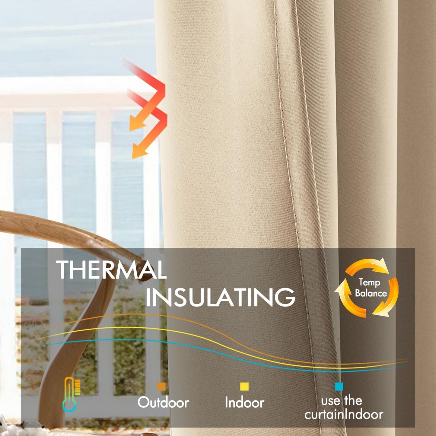 ANRODUO Back Tab Blackout Curtains for Bedroom Living Room, Rod Pocket Pinch Pleated Thermal Insulated Room Darkening Curtains 96 Inches Long 2 Panels, Beige, 42 x 96 Inch