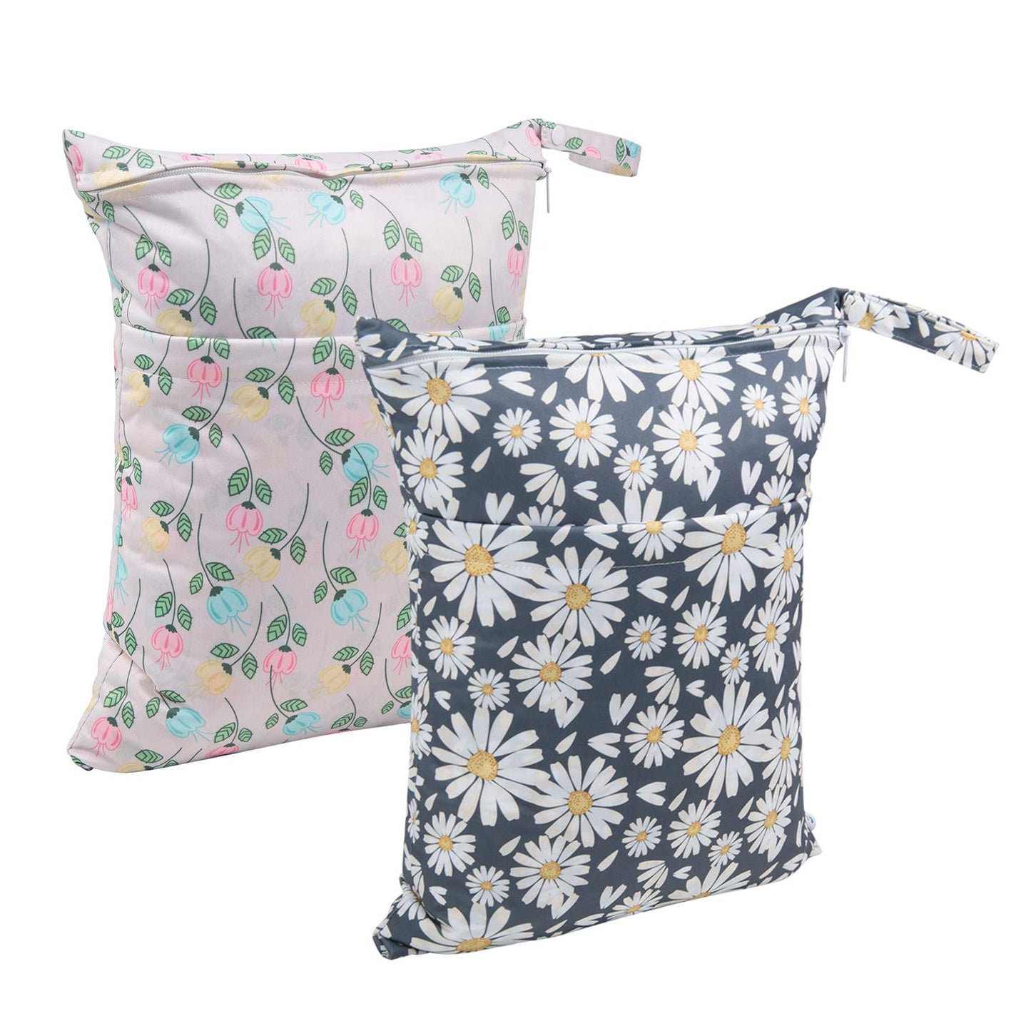 ALVABABY 2pcs Cloth Diaper Wet Dry Bags Waterproof Reusable with Two Zippered Pockets Travel Beach Pool Daycare Soiled Baby Items Yoga Gym Bag for Swimsuits or Wet Clothes L0821