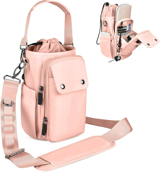 Water Bottle Holder with Strap 32 40oz Crossbody Insulated Water Bottle Carrier Sling Bag with Adjustable Wide Strap and Phone Purse 5 Pockets for Walking Hiking Gym Travel