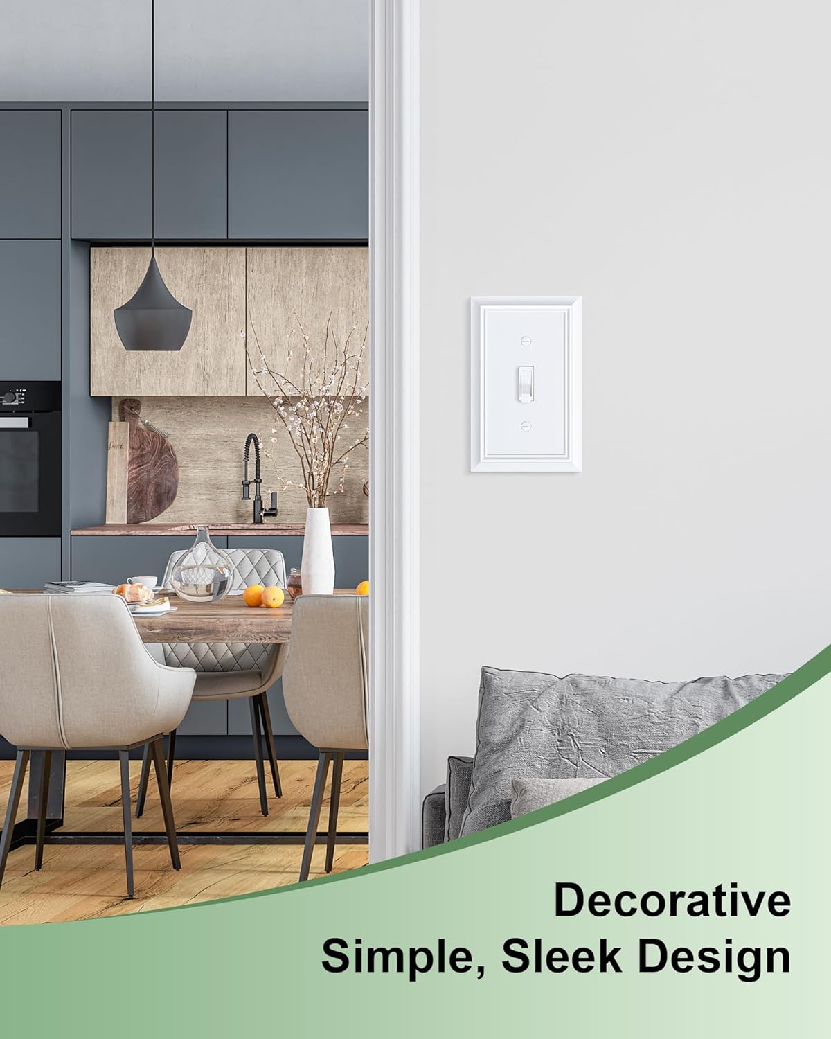 6-Pack Single Toggle Light Switch Cover Plate, Durable Natural Bamboo Fiber Decorative Switch Plate Covers, Pure White 1 Gang Wall Plate, Corrosion Resistant