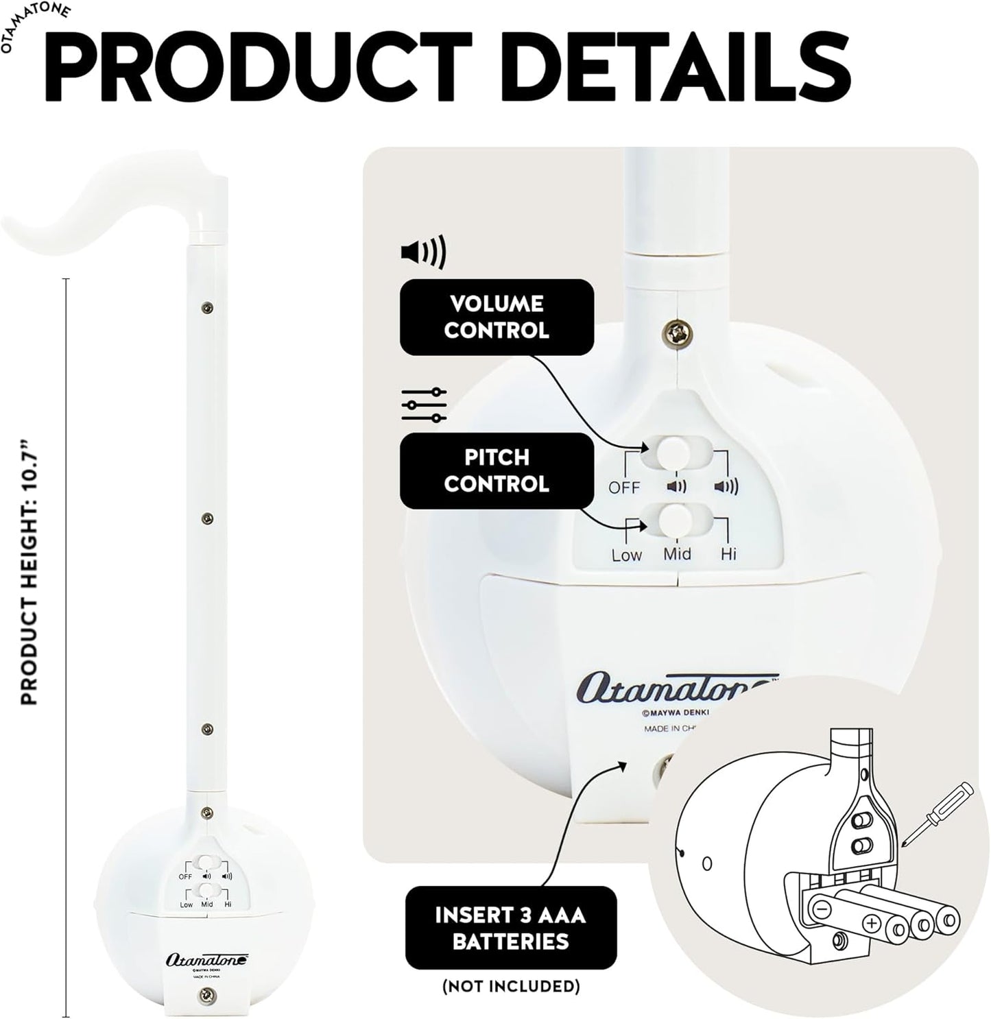 Otamatone Japanese Electronic Musical Instrument Portable Music Synthesizer from Japan by Maywa Denki Studio Award Winning, Educational Fun Gift for Children, Teens & Adults - White