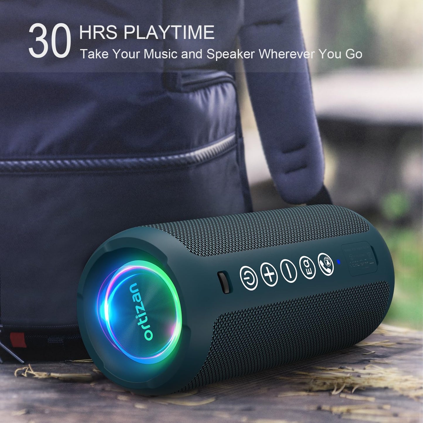 Ortizan Portable Bluetooth Speaker: IPX7 Waterproof, 24W Loud Sound, Deep Bass, Bluetooth 5.3, LED Lights, Wireless Stereo Pairing, 30H Playtime, for Home/Outdoor/Party/Beach, Birthday Gift (Blue)