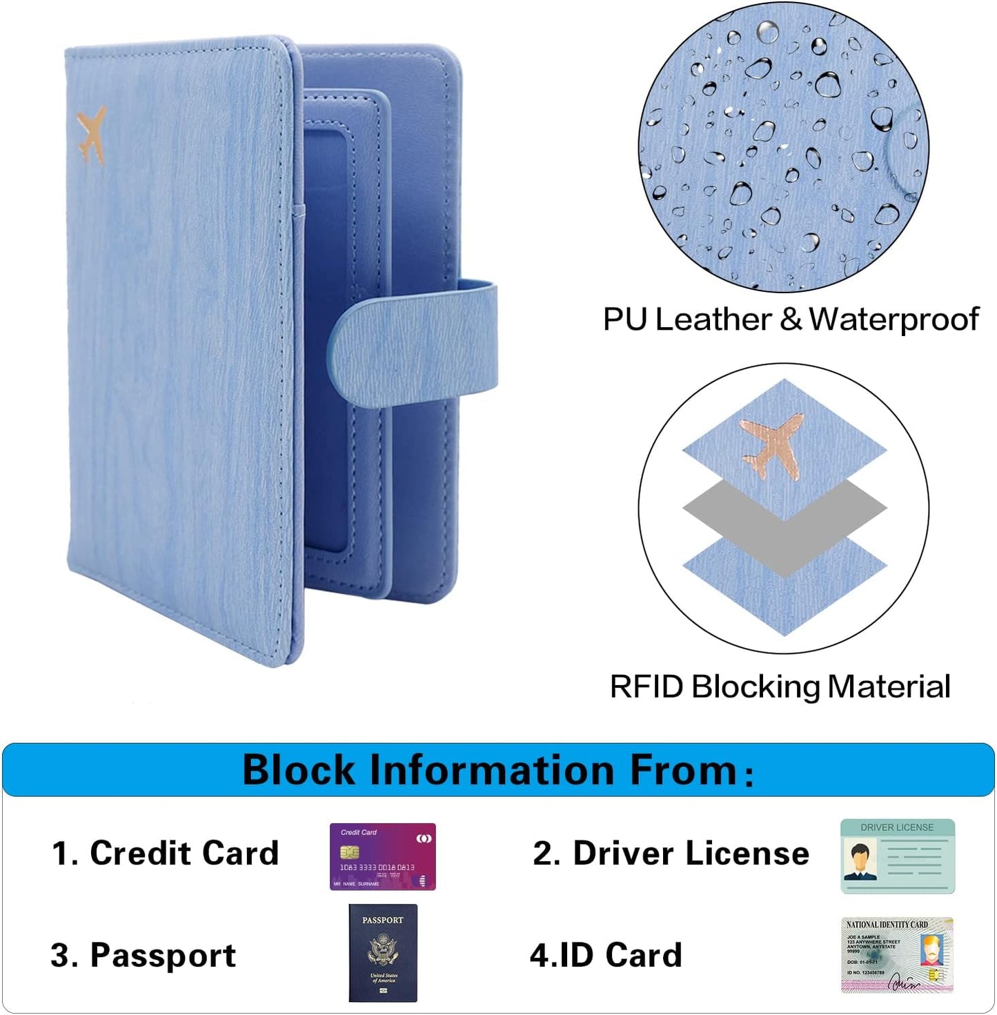 Melsbrinna Rfid Passport Holder for Travel women/Men, Cute Passport Wallet Rfid Blocking Card Slots, Rfid Passport Cover/CaseTravel Wallet, Passport Book Holder (1, Blue4)