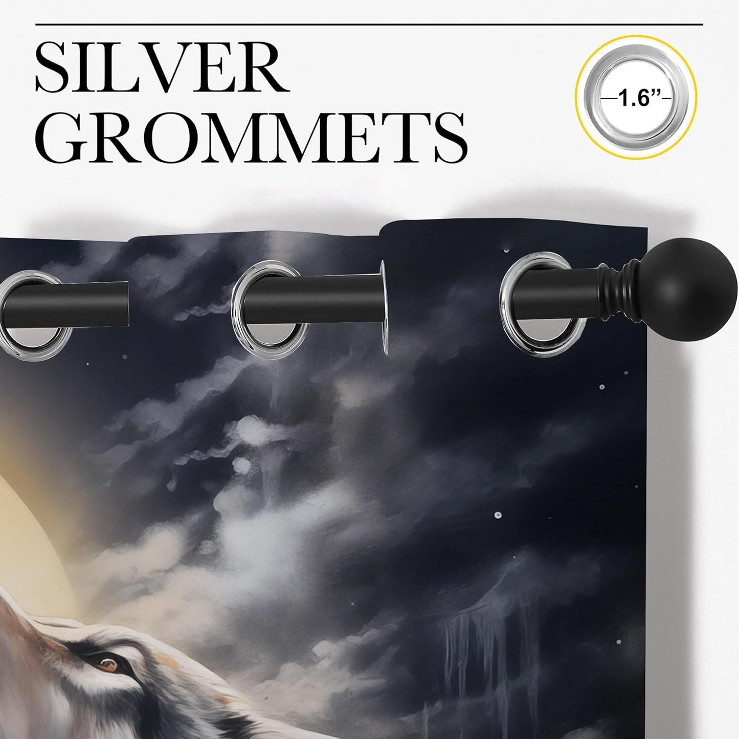 Fantasy Wolf Blackout Curtains for Boys Girl Bedroom Decor,Full Moon Starry Sky Wildlife Retro Thermal Insulated Grommet Drapes Darkening Window Curtain for Living Room Home 72x63 inch
