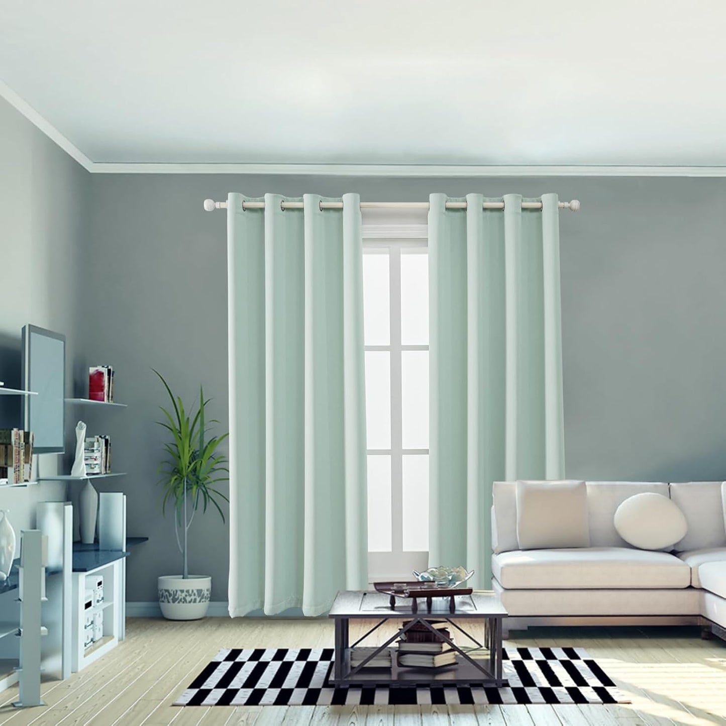 Anytime 100% Blackout Curtain Set, Thermal Insulated & Energy Efficiency Window Draperies for Guest Room, Full Shading Panels for Shift Worker and Light Sleepers（Light Blue, 2 Panels, 52W x 90L）