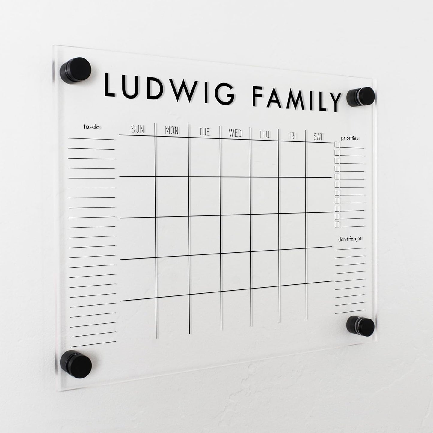 Personalized Clear Acrylic Calendar for Wall, Calendar Whiteboard for Wall, Dry Erase Calendar for Wall, Wall Calendar Organizer System for Home (Block, Black, 14"W x 11"H)