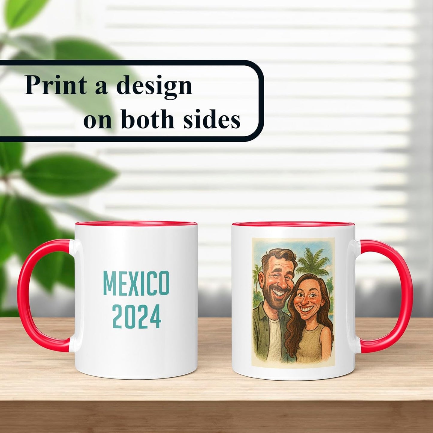 Personalized Coffee Mug, Custom Photo Caricature Gift, Funny Customized Coffee Gift for Men & Women, Custom Mugs with Pictures, Red 11oz Customized Ceramic Tea Cup