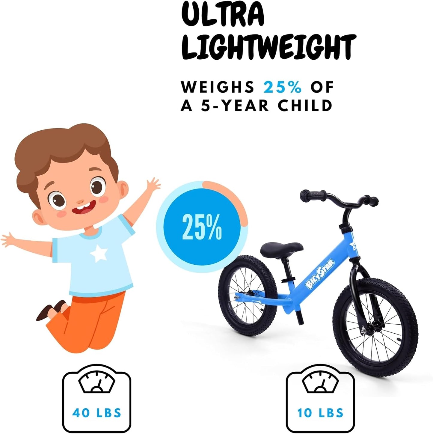 14 Inch Balance Bike for Kids 3-7 Year Old, Kids Bike with No Pedals, Air Rubber Tires, Adjustable Height, Pedalless Kids Bicycle for Boys, Girls
