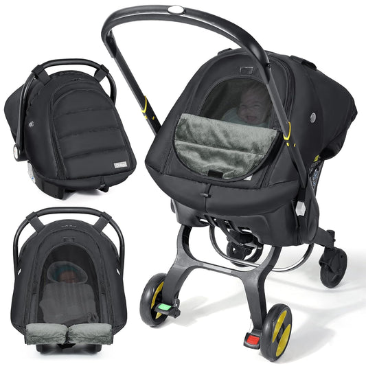 Orzbow Winter Car Seat Cover for Babies, Waterproof Carseat Canopy Cover with Peep Window of Breathable Mesh, Warm and Cozy Baby Car Seat & Carrier Covers for Cold Weather, Machine Washable, Black