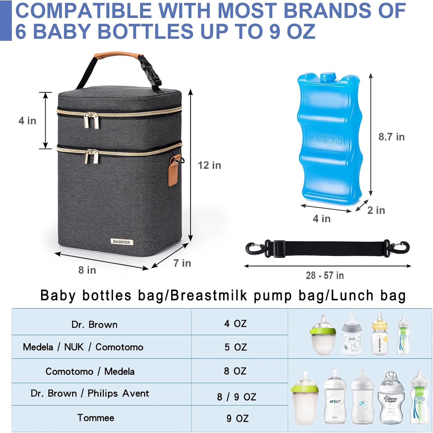 Breastmilk Cooler Bag with Ice Pack Fits 6 Baby Bottles Up to 9 Ounce