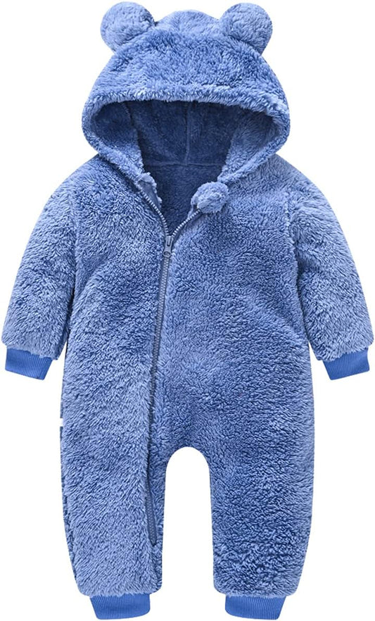 Baby Fleece Jumpsuits Infant Bear Ear Snowsuit Newborn Hooded Romper Warm Coat
