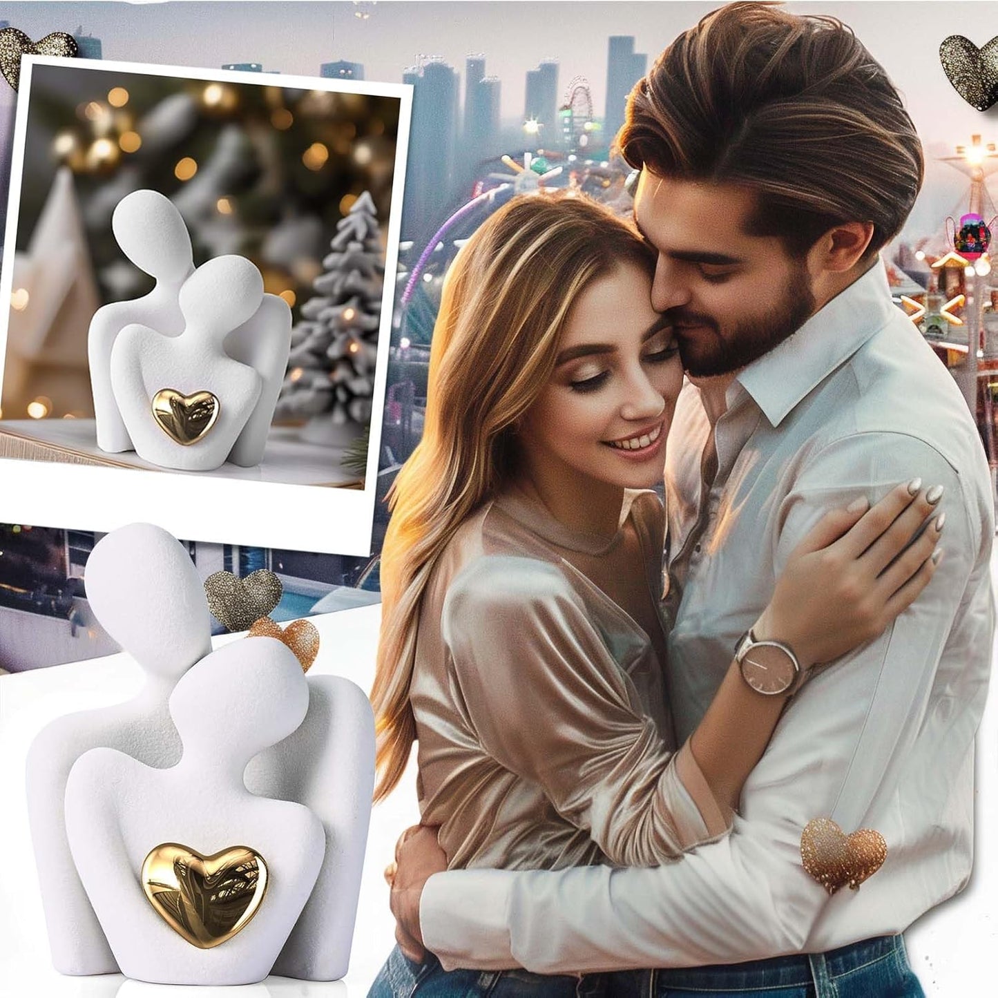 XMGZQ Mini Couple Statue Tv Stand Decor Items for Living Room Home Decor,Bedroom Decor for Couples Sculpture for Anniversary Wedding,Love Gifts for Couples 2025,Knick Knacks for Shelves