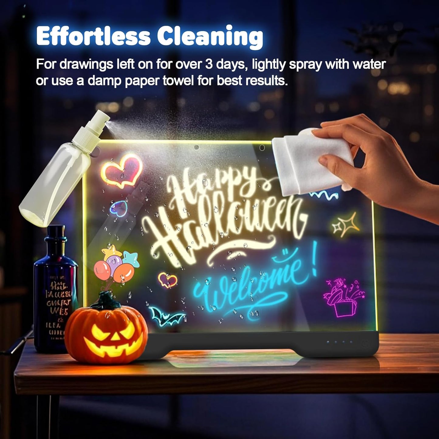 16-Inch Rechargeable Doodle Glow LED Note Board, 7-Color Light Modes, Neon Art Dry Erase Light Up Drawing Pad with Built-in Stand, Sketching Gift Toy for Kids/Girls/Teens, 5 Markers & Tracing Book