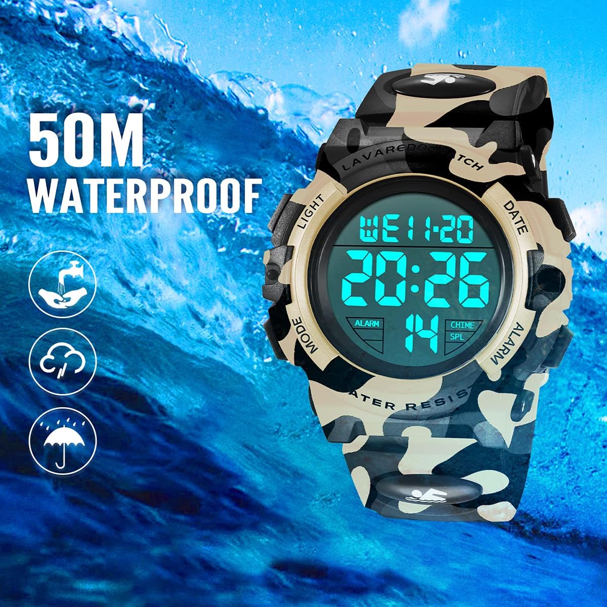 Kids Watch,Boys Watch for 3-15 Year Old Boys,Digital Sport Outdoor Multifunctional Chronograph LED 50 M Waterproof Alarm Calendar Analog Watch for Children with Silicone Band,Kids Gift
